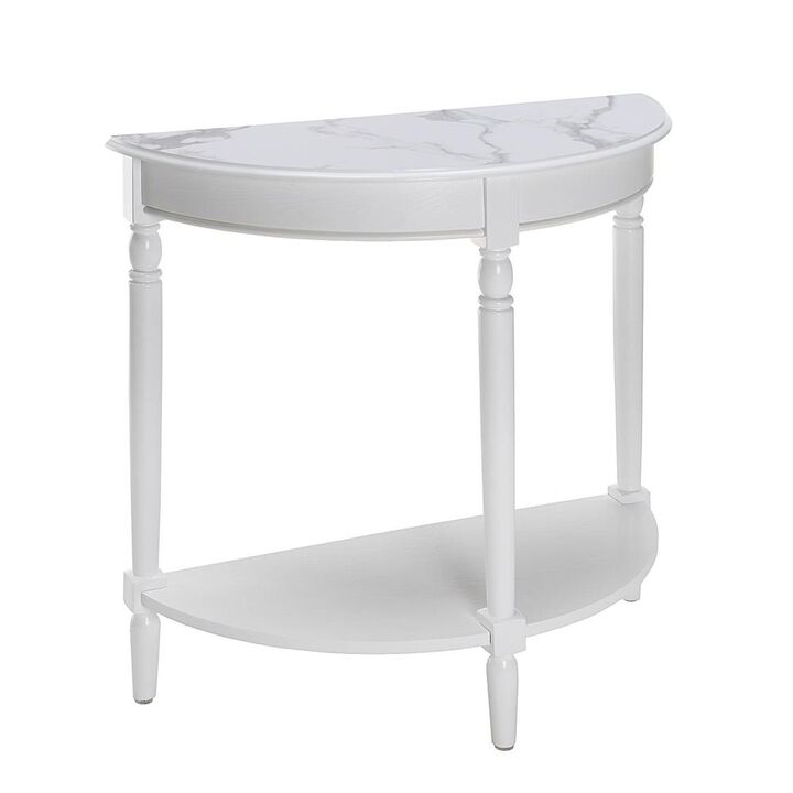 Convenience Concepts French Country Half-Round Entryway Table with Shelf, White Faux Marble/White