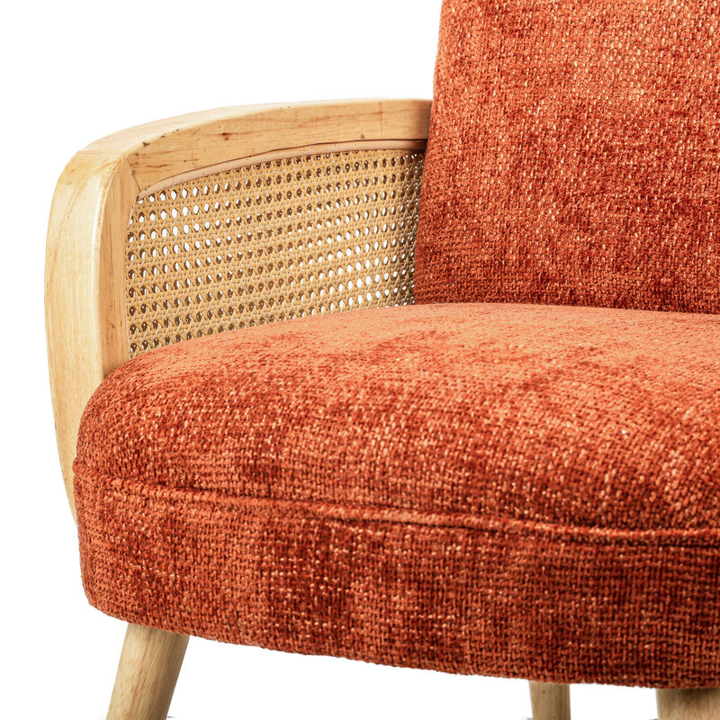 Scandinavian Lounge Armchair with Wooden Frame and Caning