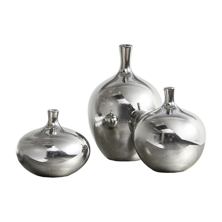 Gracie Mills Kerr 3-Piece Mirrored Ceramic Metallic Decorative Vases set