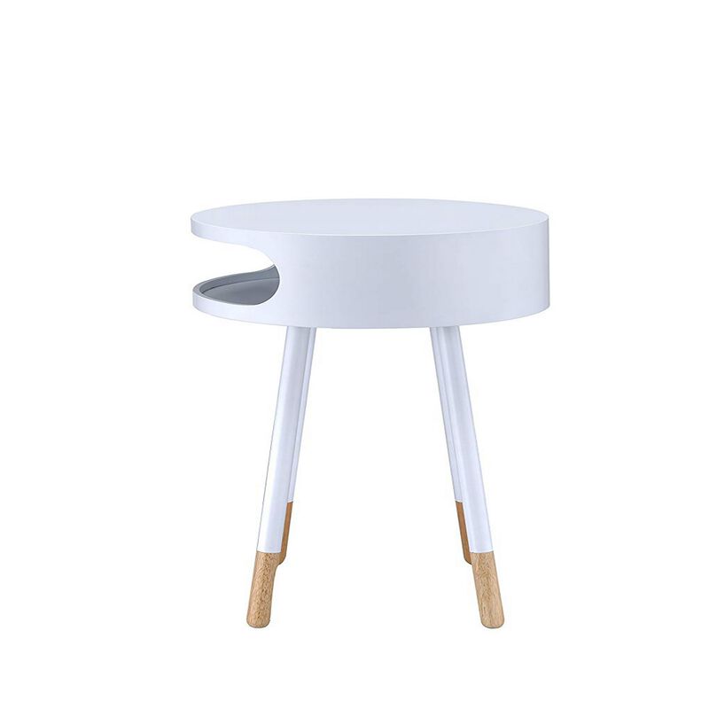 Sonria Round End Table, White & Natural-Benzara