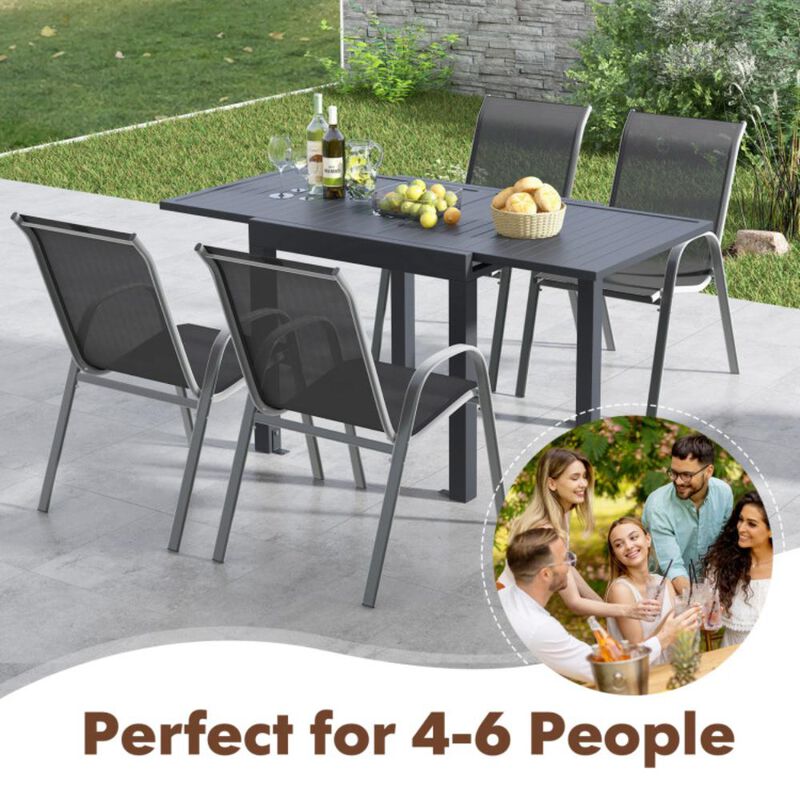 Hivvago Outdoor Dining Table Set with Extendable Aluminum Table and 4 Stackable Chairs