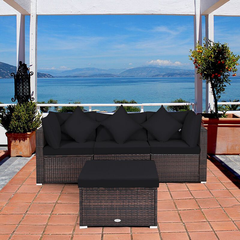 4 Pcs Ottoman Garden Deck Patio Rattan Wicker Furniture Set Cushioned Sofa