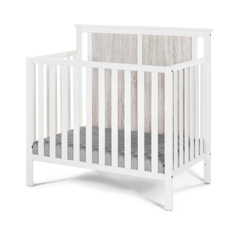 Suite Bebe Connelly Mini Crib White/Rockport Gray With Mattress Pad