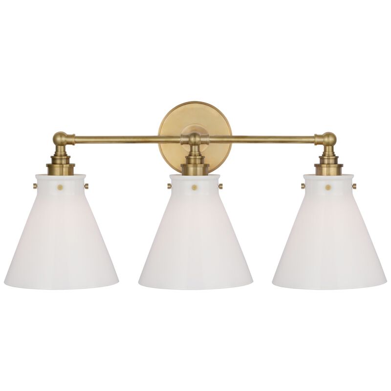 Parkington 32" Four Light Bath Bar in Antique-Burnished Brass with White Glass