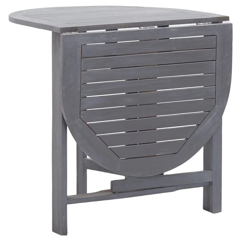 Oval Outdoor Dining Table, Foldable Design, 48 Inch, Gray Acacia Wood - Benzara