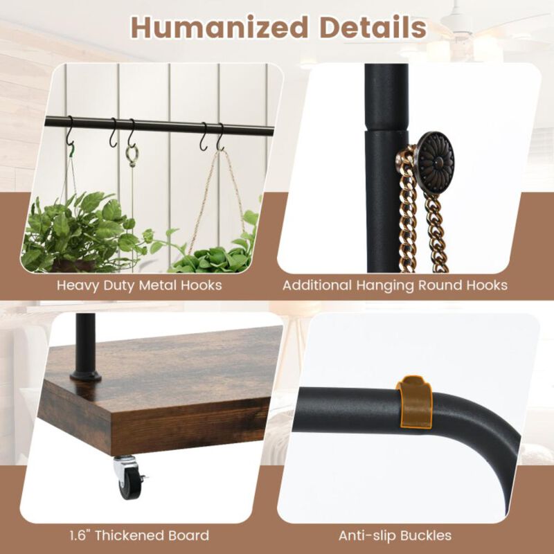Hivvago Rolling Garment Rack with Hanging Hooks and Bottom Storage Shelf