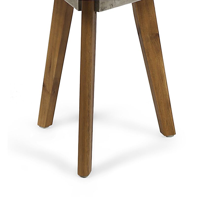 Ina Side End Table, Angled Legs, 16 Inch Round Gray Top, Acacia Wood - Benzara