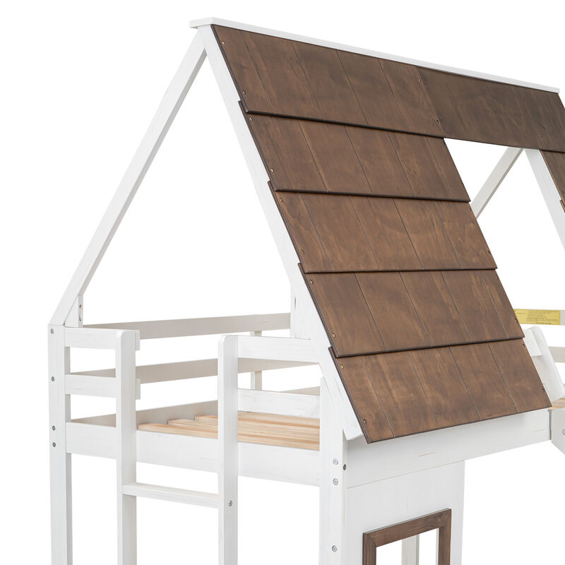 Merax House Bunk Bed with Ladder and Slide