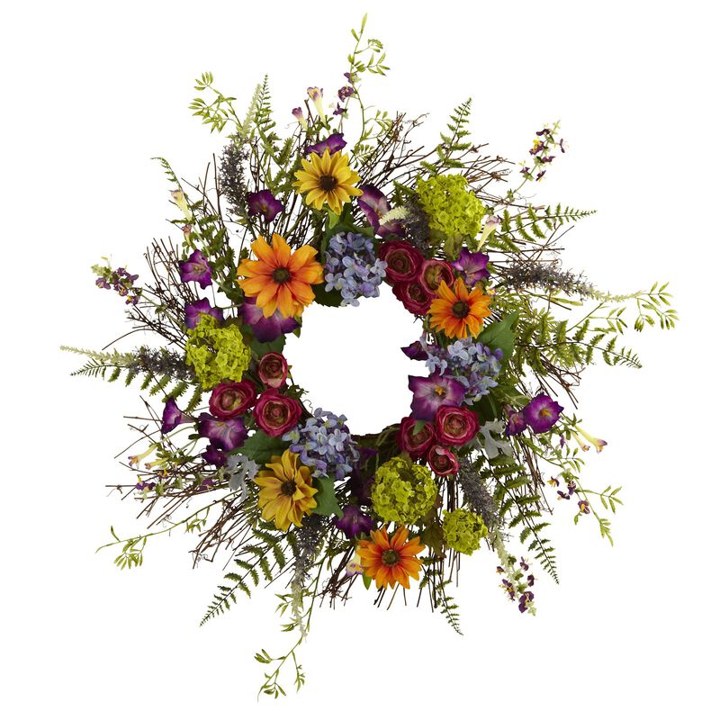 Hivvago 24" Spring Garden Wreath w/Twig Base