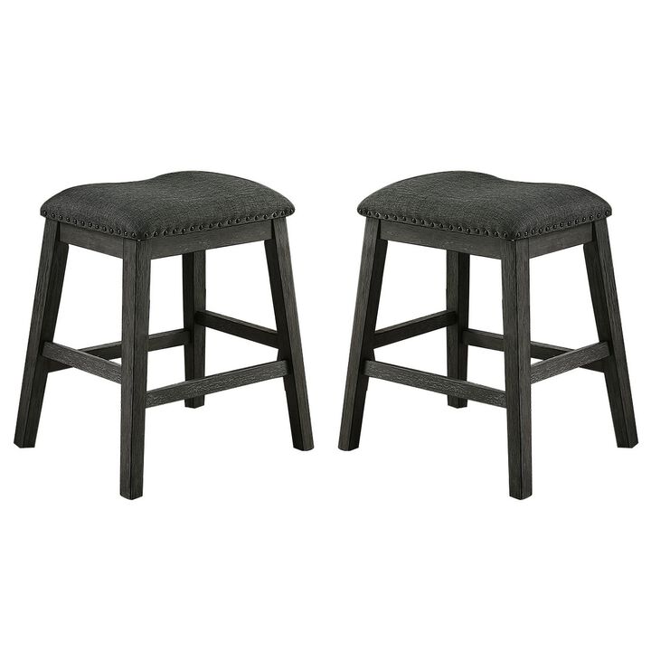 Fabric Saddle Counter Stool with Nailhead Trim, Set of 2, Gray-Benzara
