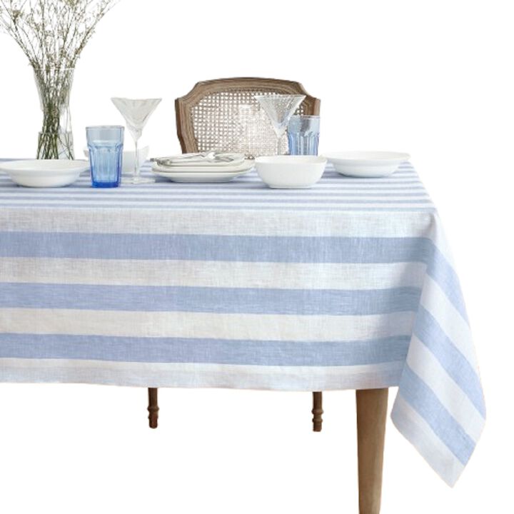 Solino Home 100% Pure Linen Tablecloth | Cabana Stripe for Thanksgiving, Christmas