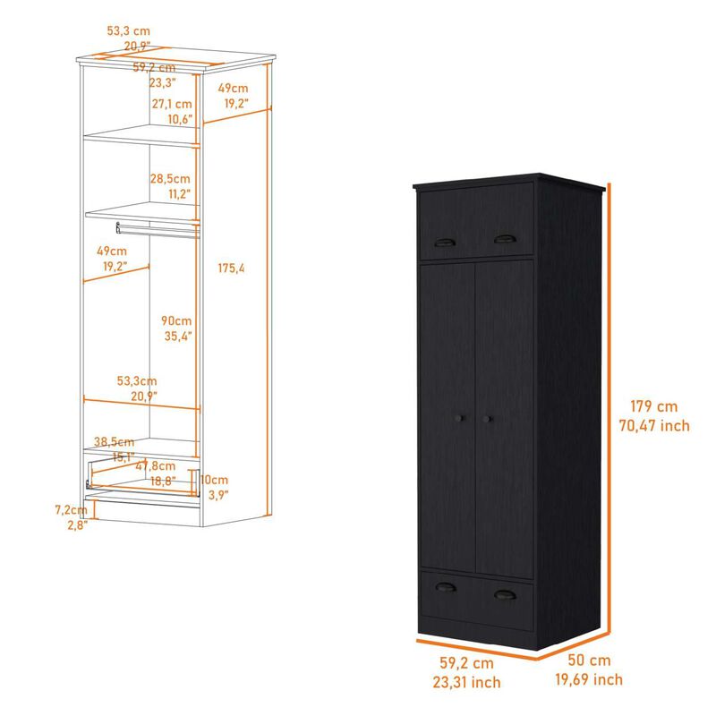 Lakewood Double Door And 1-Drawer Armoire Black