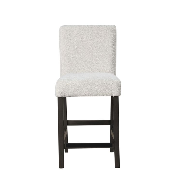 Ghy Counter Height Chair Set of 2, White Fabric, Solid Acacia Wood - Benzara