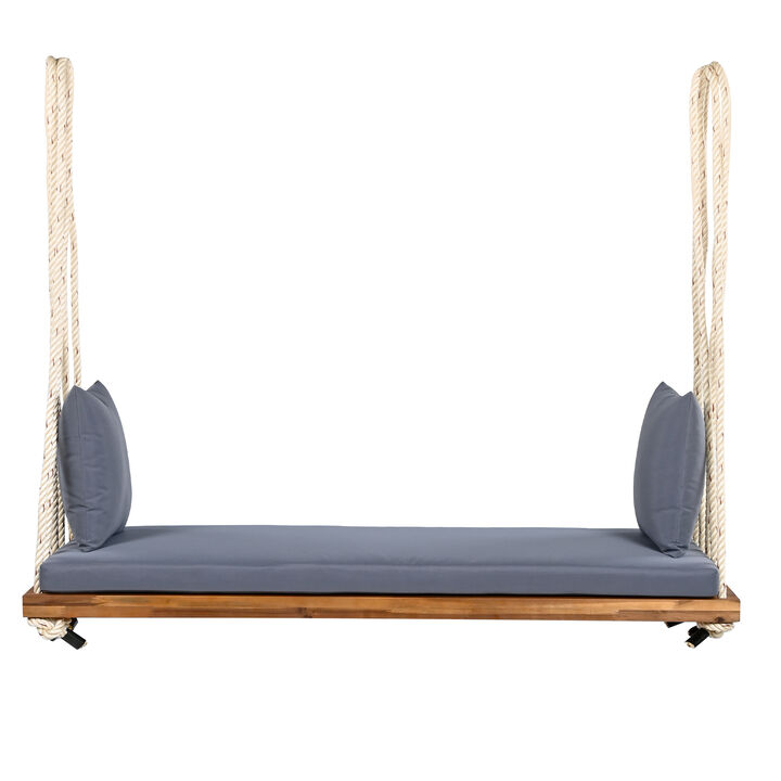 Merax  Patio Wooden Hanging Porch Swing Bench with Cushion