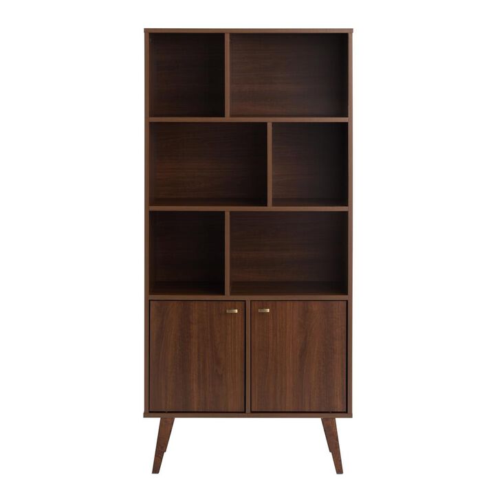 Prepac Milo Mid-Century Modern Bookcase with Six Shelves and Two Doors