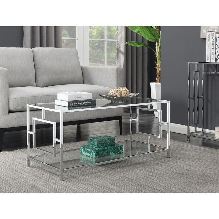 Convience Concept, Inc. Town Square Chrome Coffee Table with Shelf Glass/Chrome