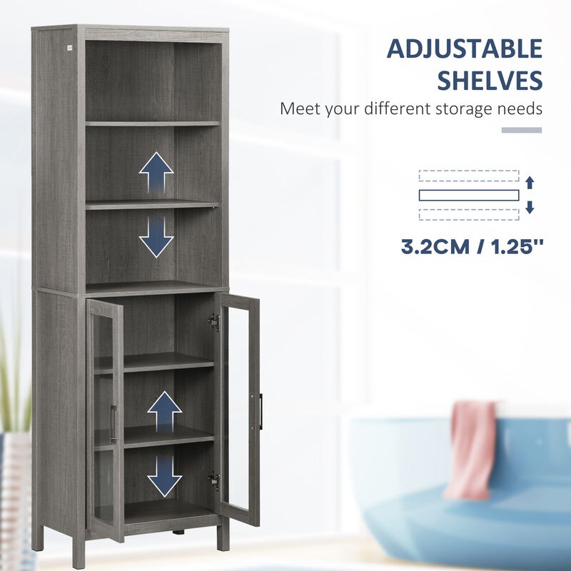 Gray Display Cabinet: Tall Wood Cabinet with Glass Door & 3 Shelves