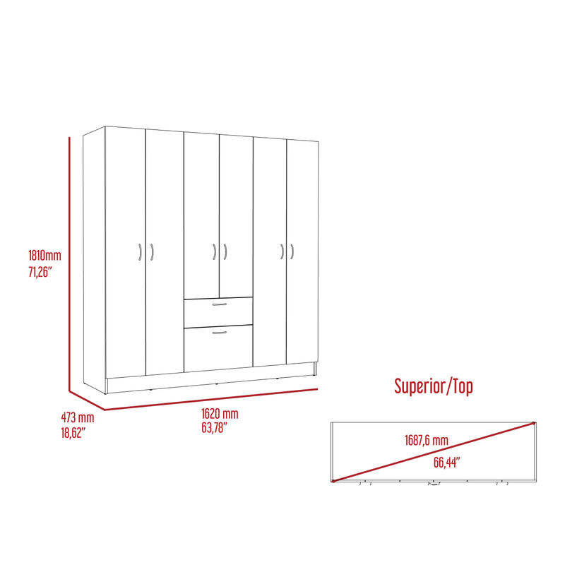 Davenport 1-Drawer Rectangle 6-Door Armoire Black Wenge And White