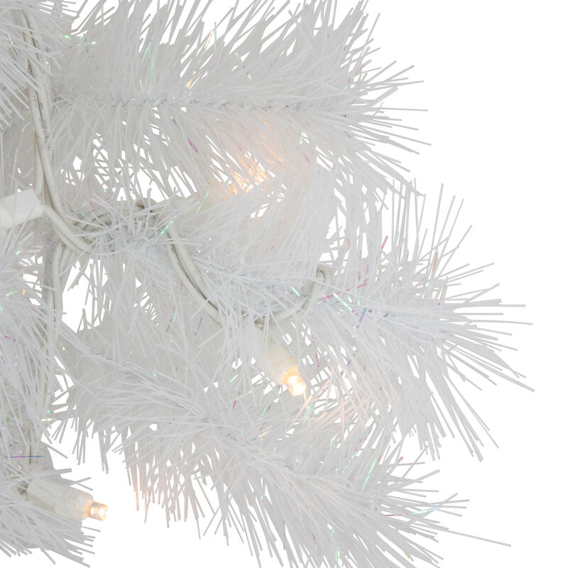 Pre-Lit White Alaskan Pine Artificial Christmas Wreath  24-Inch  Warm White LED Lights