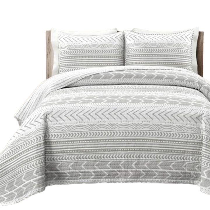 Hivvago King size Scandinavian Chevron Grey White Reversible Cotton Quilt Set