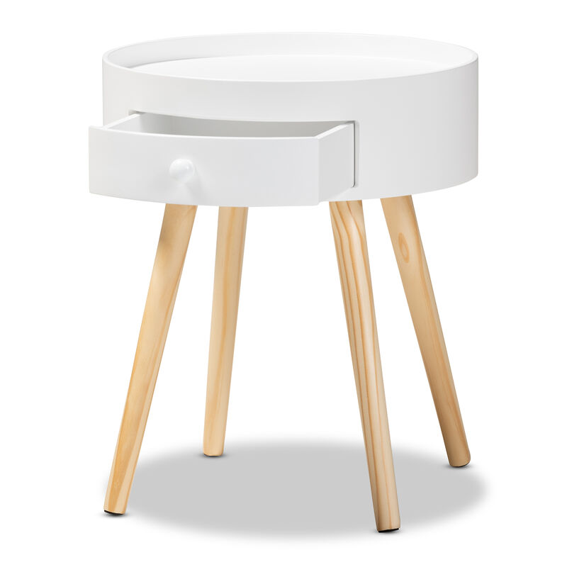 Baxton Studio Jessen Mid Century Modern White 1 Drawer Wood End Table