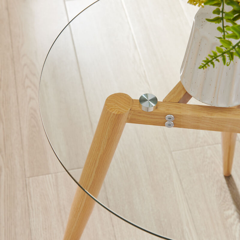 Van Beuren Side Table with Modern Metal Taper Legs and Clear Glass Tabletop