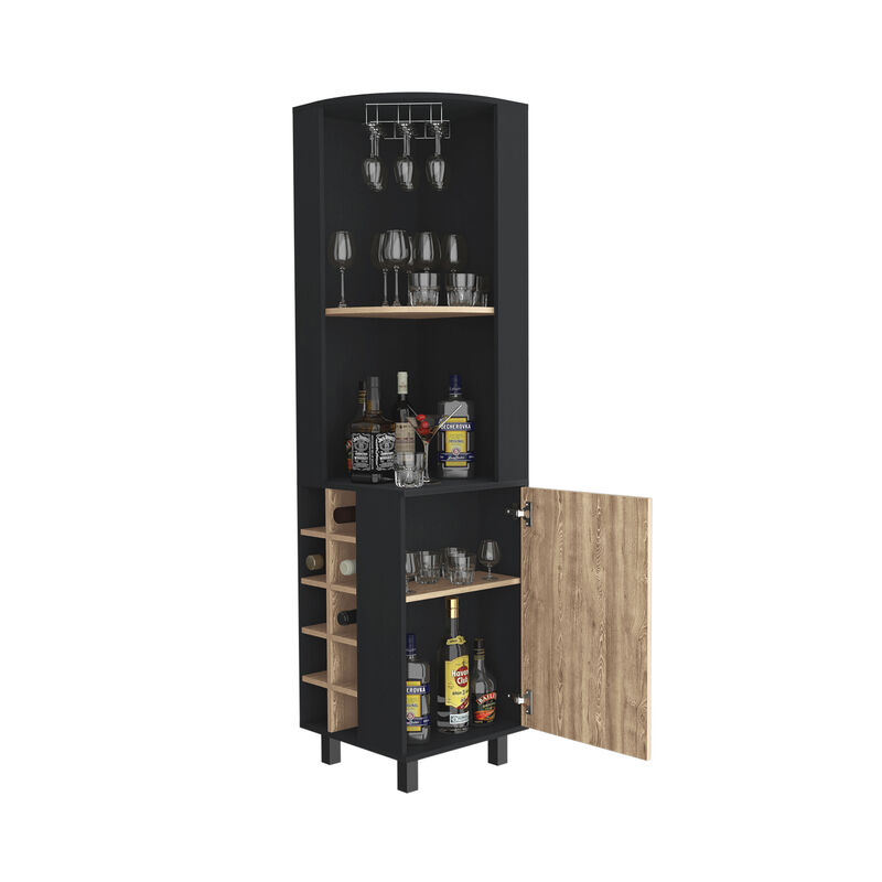 Corner Bar Cabinet Cleveland, Living Room, Black / Pine
