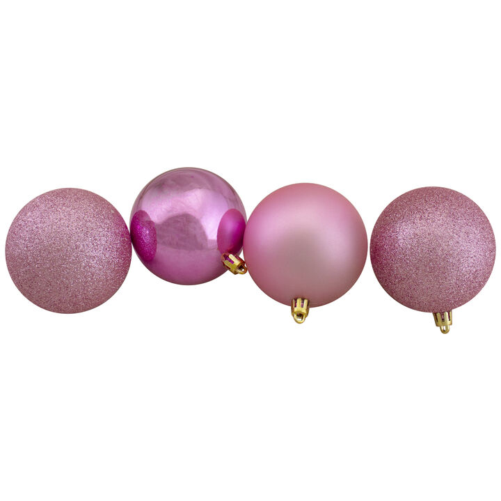 32ct Bubblegum Pink Shatterproof 4-Finish Christmas Ball Ornaments 3.25" (80mm)