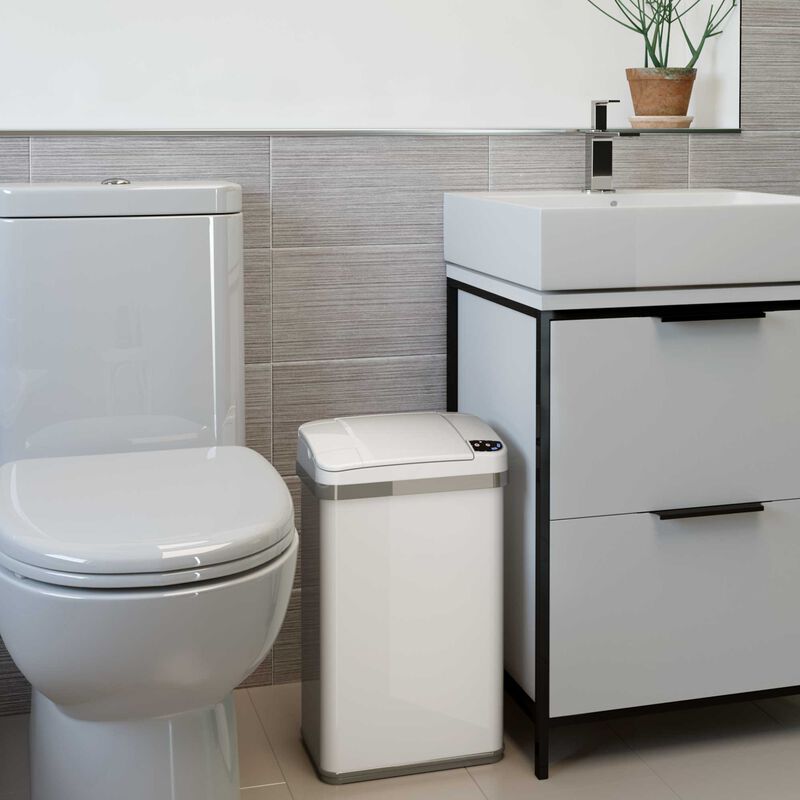 iTouchless 4 Gallon / 15 Liter White Sensor Bathroom Trash Can