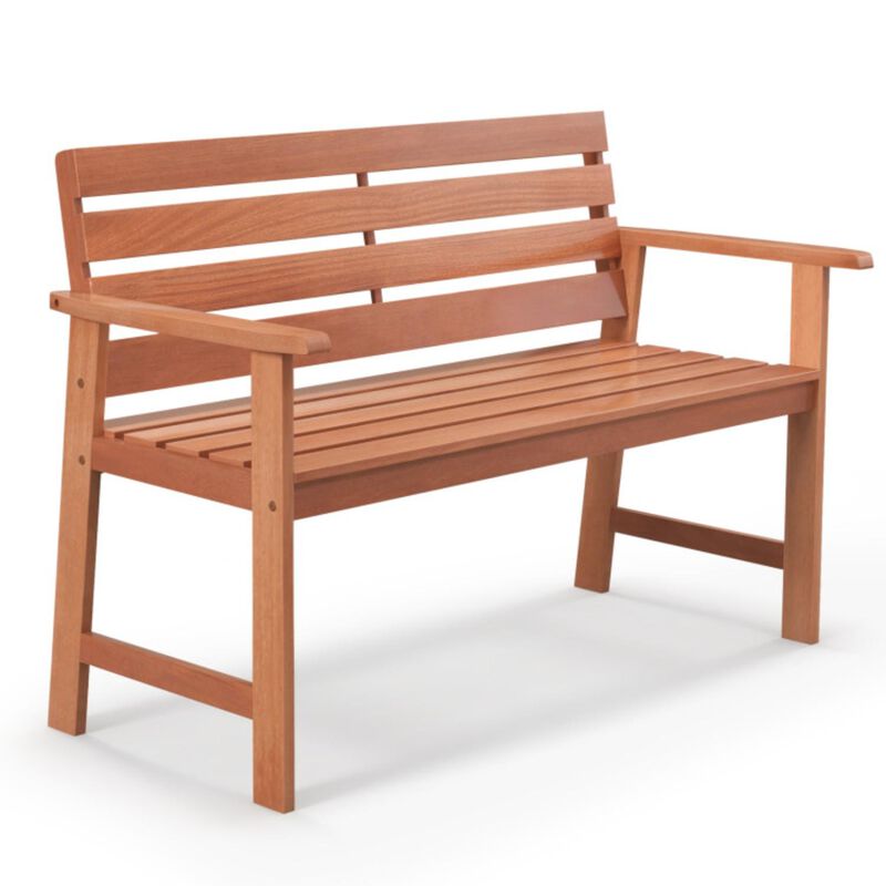 Hivvago Patio Hardwood Bench Wood 2-Seat Chair with Breathable Slatted Seat & Inclined Backrest