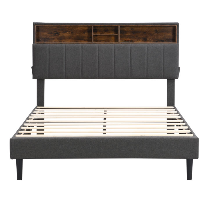 Merax Upholstered Platform Bed with Storage Headboard