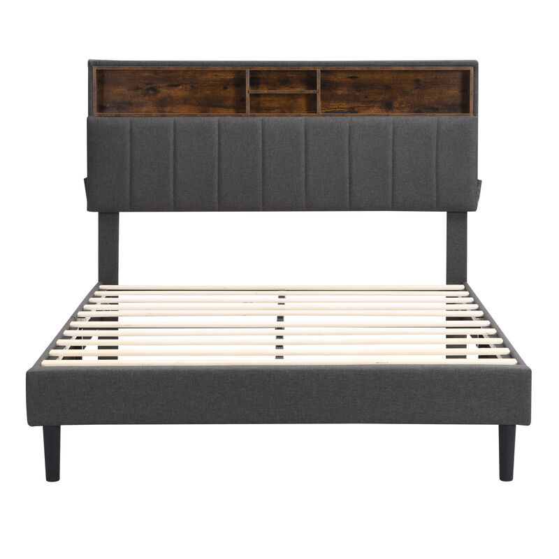 Merax Upholstered Platform Bed with Storage Headboard