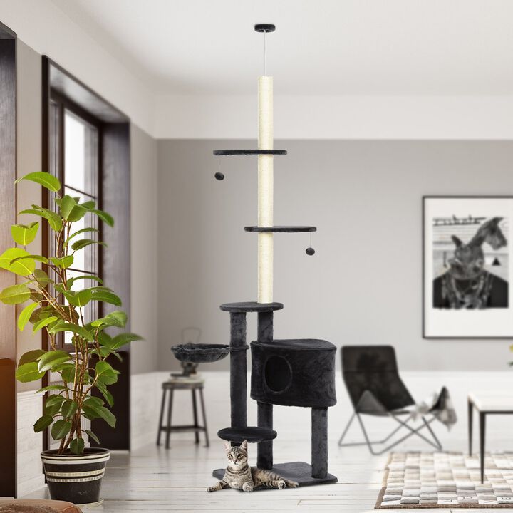 Grey Vertical Cat Paradise: Floor-to-Ceiling Tree with Platforms