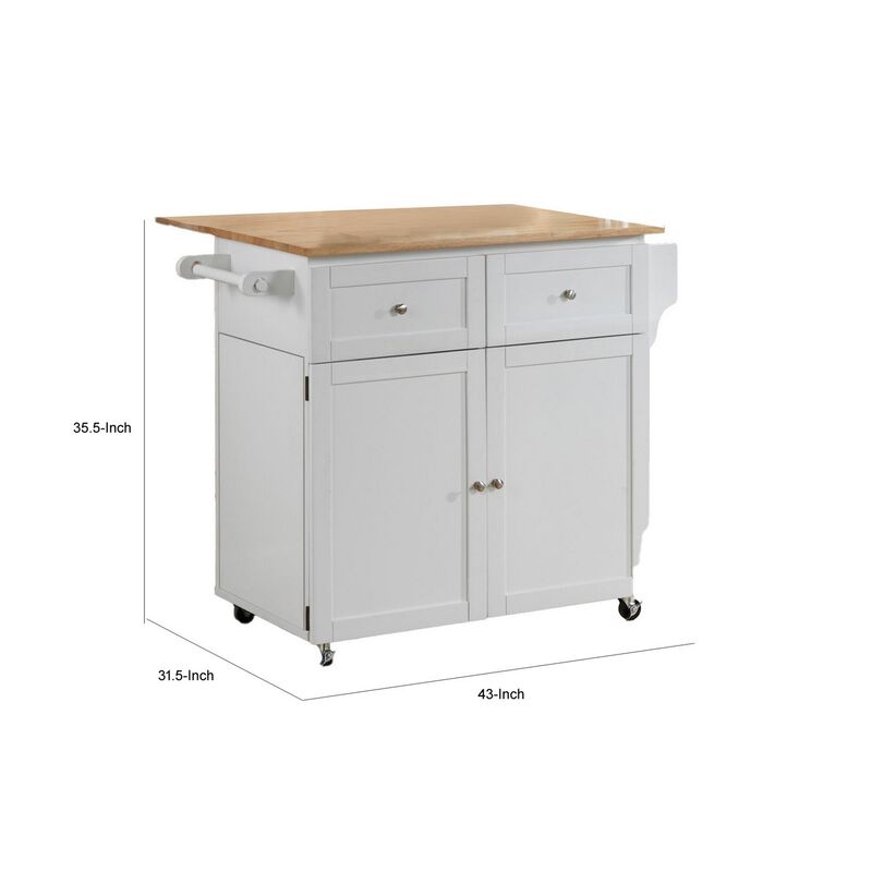 Modern Dual Tone Wooden Kitchen Cart with Spacious Storage, Brown And White - Benzara
