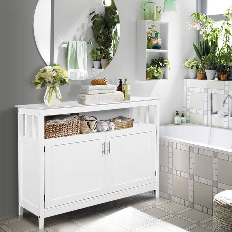 Hivvago White Wood 2 Door Dining Buffet Sideboard Cabinet with Open Storage Shelf