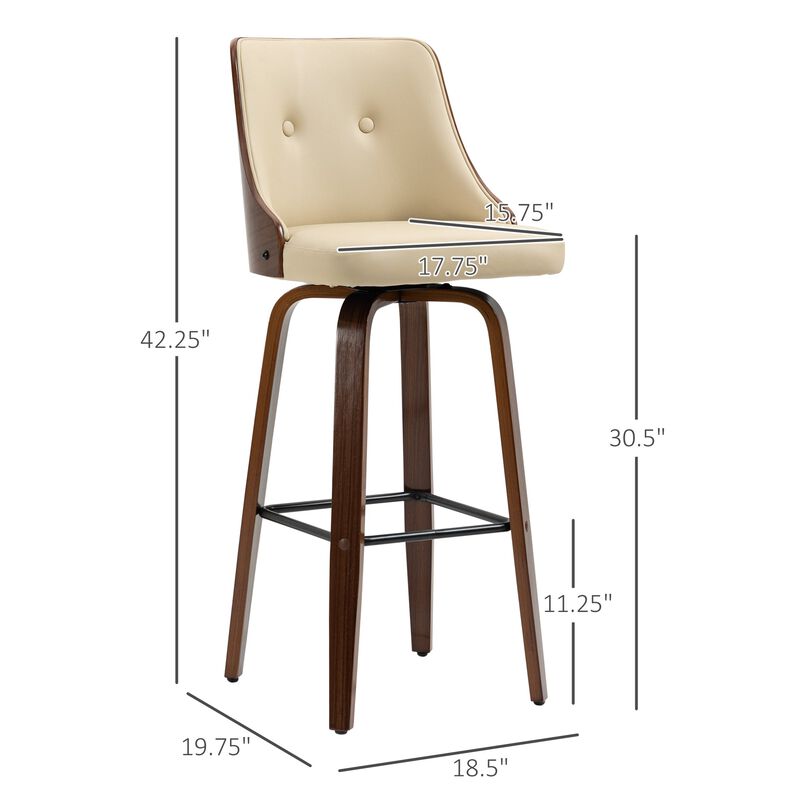 Beige Bar Seating: Set of 4 PU Leather Swivel Stools with Tufted Back