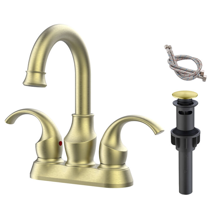 360° Swivel Spout Bathroom Faucet 2-Handle Centerset with Supply Hoses