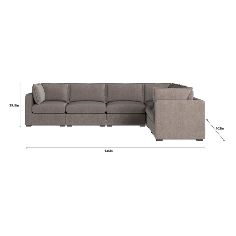 Bennett 6 Piece Flange Seam Modular Sofa  - Latte Brown Performance Fabric