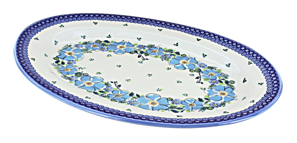 Blue Rose Polish Pottery Clover Fields Oval Platter