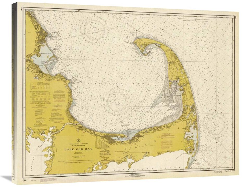 Nautical Chart - Cape Cod Bay ca. 1970 - Sepia Tinted-Canvas Art-36x28.44
