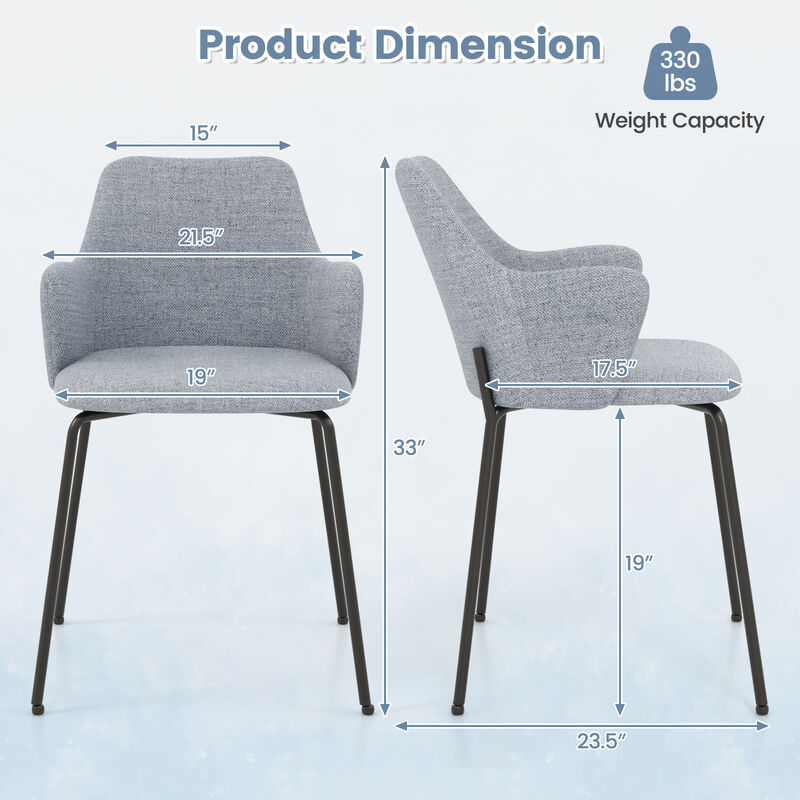 Dining Chairs Set of 2 with Curved Backrest, Wide Seat and Armrests