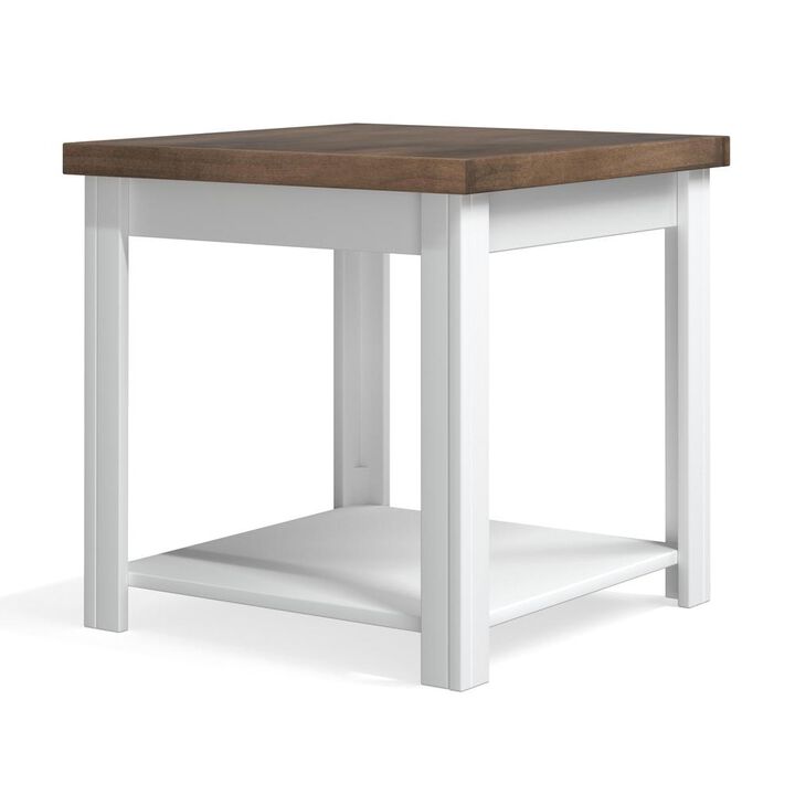 Bridgevine Home White Wash and Brown Finish Solid Wood Side Table