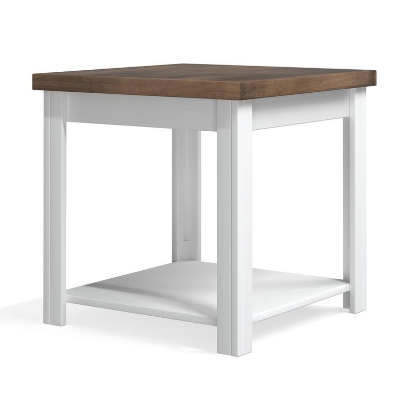 Bridgevine Home White Wash and Brown Finish Solid Wood Side Table