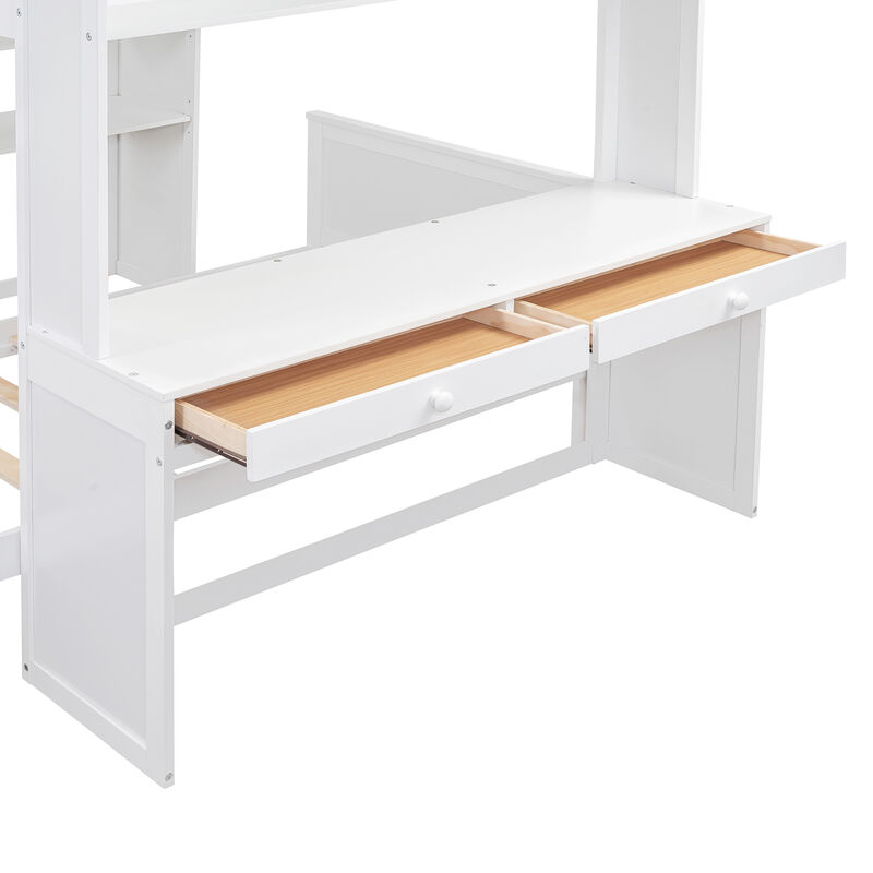 Merax Loft Bed with Storage Shelves and Wardrobe