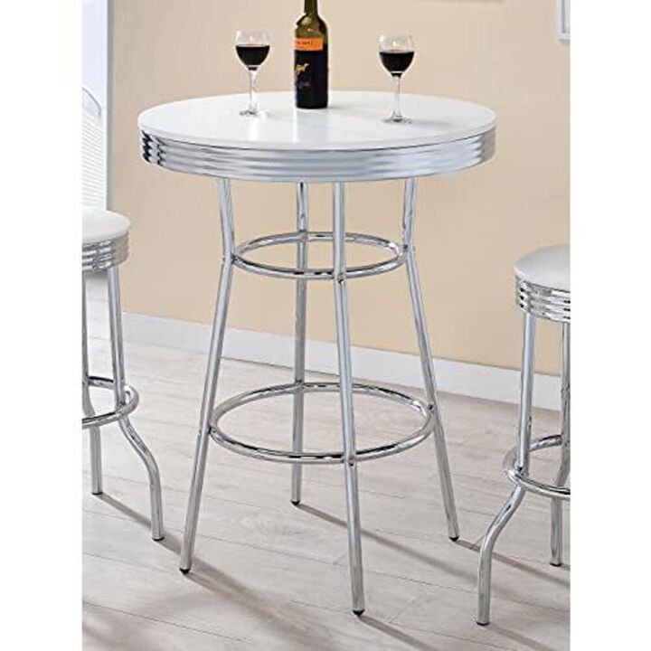Coaster Theodore Round Bar Table Chrome and Glossy White