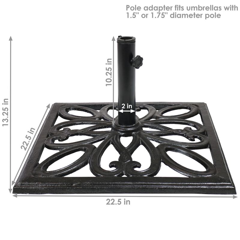 Sunnydaze 22 in Geometric Cast Iron Square Patio Umbrella Base - Black