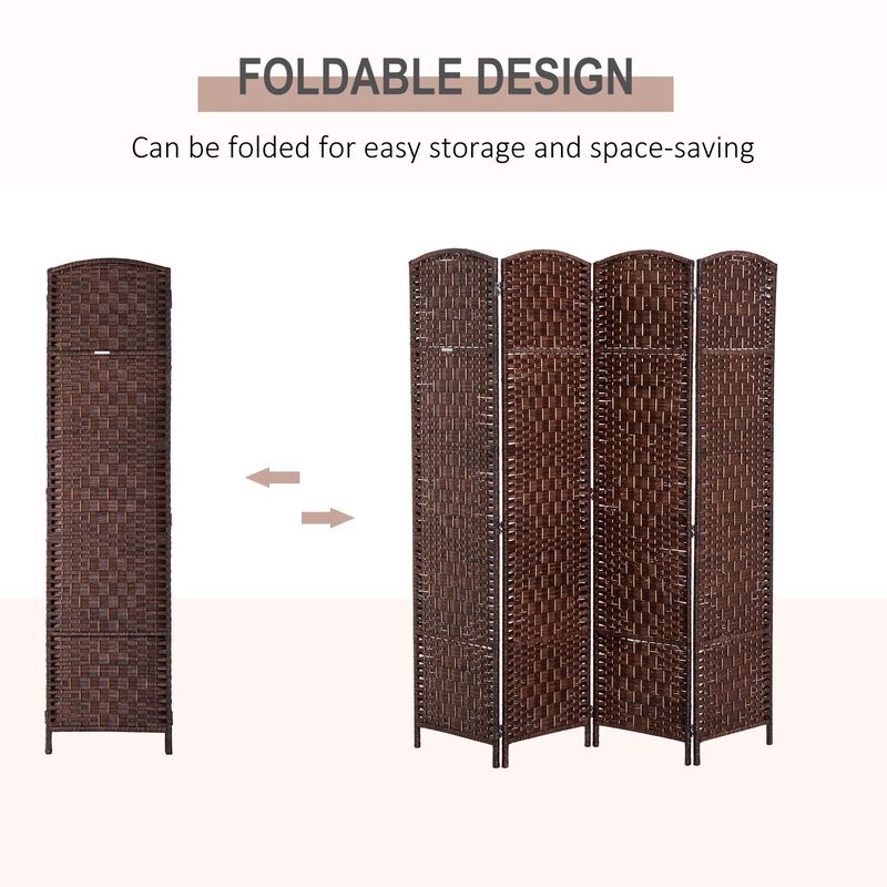 Brown Versatile Partition: 4-Panel 6' Tall Foldable Wicker Room Divider