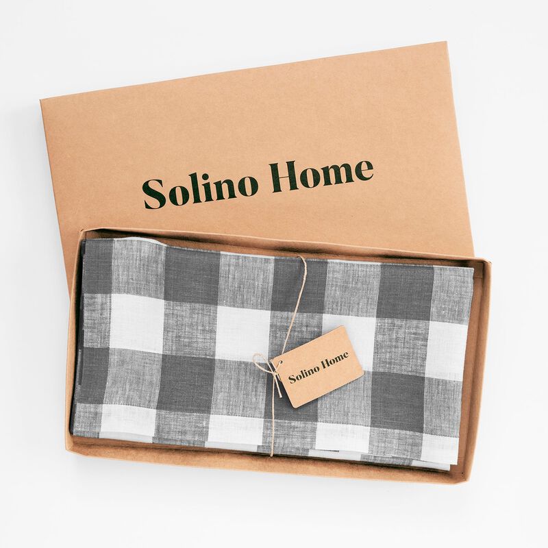 Solino Home 100% Pure Linen Table Throw 52 x 52 Inch | Buffalo Check