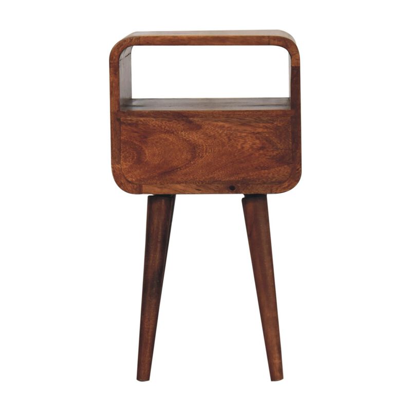 Artisan Furniture Solid Wood Mini Honey Caramel Curved Bedside with Open Slot