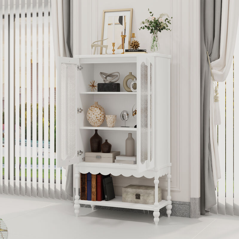 FUFU&GAGA Elegant White Wooden Bookcase – 2 Glass Doors & Open Shelf Storage, Sturdy MDF Cabinet for Home & Office (34.8" W x 15.7" D x 62.2" H),White